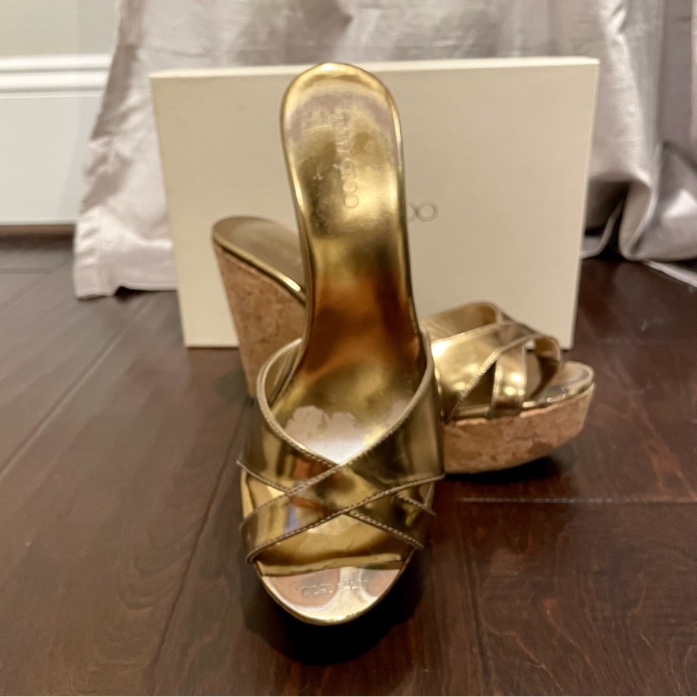 Jimmy Choo Bronze Platform Wedge slides